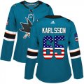 Wholesale Cheap Adidas Sharks #65 Erik Karlsson Teal Home Authentic USA Flag Women's Stitched NHL Jersey