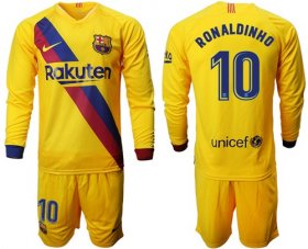 Wholesale Cheap Barcelona #10 Ronaldinho Away Long Sleeves Soccer Club Jersey