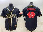 Wholesale Cheap Men's San Francisco 49ers #16 Joe Montana Black Gold Team Big Logo With Patch Cool Base Stitched Baseball Jersey