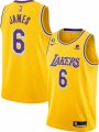Wholesale Cheap Men's Los Angeles Lakers #6 LeBron James Yellow No.6 Patch Stitched Basketball Jersey