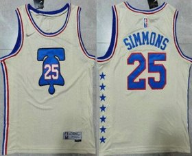 Wholesale Cheap Men\'s Philadelphia 76ers #25 Ben Simmons Cream Nike Swingman 2021 Earned Edition Stitched Jersey
