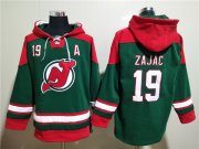 Wholesale Cheap Men's New Jersey Devils #19 Travis Zajac Green Ageless Must-Have Lace-Up Pullover Hoodie