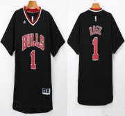 Wholesale Cheap Men's Chicago Bulls #1 Derrick Rose Revolution 30 Swingman 2014 New Black Short-Sleeved Jersey With Bulls Style