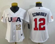 Cheap Women's USA Baseball #12 Kyle Schwarber Number 2023 White World Classic Stitched Jerseys