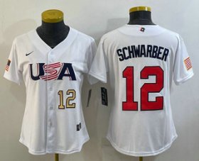 Cheap Women\'s USA Baseball #12 Kyle Schwarber Number 2023 White World Classic Stitched Jerseys