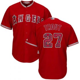 Wholesale Cheap Angels of Anaheim #27 Mike Trout Red Team Logo Fashion Stitched MLB Jersey