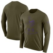 Wholesale Cheap Men's Minnesota Vikings Nike Olive Salute to Service Sideline Legend Performance Long Sleeve T-Shirt