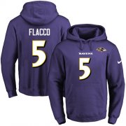 Wholesale Cheap Nike Ravens #5 Joe Flacco Purple Name & Number Pullover NFL Hoodie