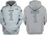 Cheap Men's Philadelphia Eagles #1 Jalen Hurts Gray Atmosphere Fashion Super Bowl LVII Patch Pullover Hoodie