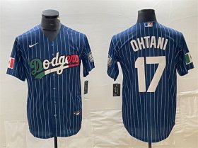 Cheap Men\'s Los Angeles Dodgers #17 Shohei Ohtani Navy Cool Base With Patch Stitched Baseball Jerseys