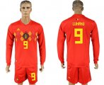 Wholesale Cheap Belgium #9 Lukaku Red Home Long Sleeves Soccer Country Jersey