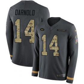Wholesale Cheap Nike Jets #14 Sam Darnold Anthracite Salute to Service Youth Stitched NFL Limited Therma Long Sleeve Jersey