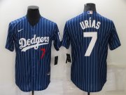 Wholesale Cheap Men's Los Angeles Dodgers #7 Julio Urias Blue Pinstripe Stitched MLB Cool Base Nike Jersey