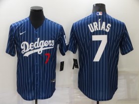 Wholesale Cheap Men\'s Los Angeles Dodgers #7 Julio Urias Blue Pinstripe Stitched MLB Cool Base Nike Jersey