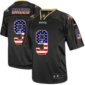 Wholesale Cheap Nike Saints #9 Drew Brees Black Men\'s Stitched NFL Elite USA Flag Fashion Jersey