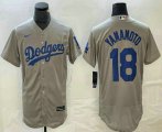 Cheap Men's Los Angeles Dodgers #18 Yoshinobu Yamamoto Grey Stitched Flex Base Nike Jersey