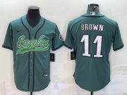 Wholesale Cheap Men's Philadelphia Eagles #11 AJ Brown Green With Patch Cool Base Stitched Baseball Jersey