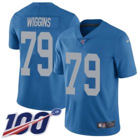 Wholesale Cheap Nike Lions #79 Kenny Wiggins Blue Throwback Youth Stitched NFL 100th Season Vapor Untouchable Limited Jersey