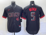 Wholesale Cheap Men's Cincinnati Reds #5 Johnny Bench Black 2023 City Connect Cool Base Stitched Baseball Jersey1
