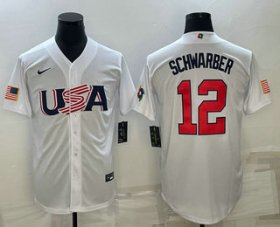 Cheap Men\'s USA Baseball #12 Kyle Schwarber 2023 White World Baseball Classic Stitched Jersey