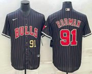 Cheap Men's Chicago Bulls #91 Dennis Rodman Number Black With Patch Cool Base Stitched Baseball Jersey