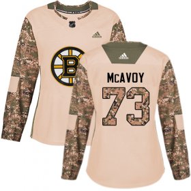 Wholesale Cheap Adidas Bruins #73 Charlie McAvoy Camo Authentic 2017 Veterans Day Women\'s Stitched NHL Jersey