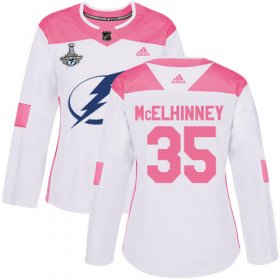Cheap Adidas Lightning #35 Curtis McElhinney White/Pink Authentic Fashion Women\'s 2020 Stanley Cup Champions Stitched NHL Jersey