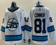 Cheap Men's Winnipeg Jets #81 Kyle Connor White 2022 Reverse Retro Stitched Jersey