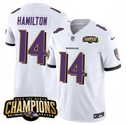 Cheap Men's Baltimore Ravens #14 Kyle Hamilton White 2023 F.U.S.E. AFC North Champions Vapor Limited Football Stitched Jersey