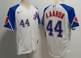 Cheap Men\'s Atlanta Braves #44 Hank Aaron White 2023 City Connect Flex Base Stitched Baseball Jersey