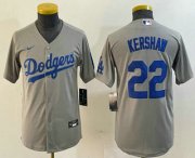 Cheap Youth Los Angeles Dodgers #22 Clayton Kershaw Grey Stitched Cool Base Nike Jersey