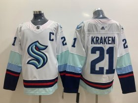 Wholesale Cheap Men\'s Seattle Kraken #21 Kraken White Stitched Adidas NHL Jersey