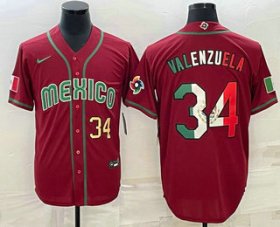 Cheap Men\'s Mexico Baseball #34 Fernando Valenzuela Number 2023 Red Blue World Baseball Classic Stitched Jersey3