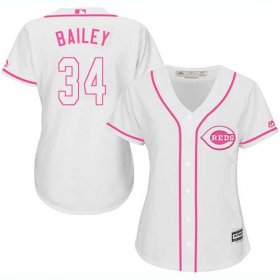 Wholesale Cheap Reds #34 Homer Bailey White/Pink Fashion Women\'s Stitched MLB Jersey
