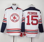 Wholesale Cheap Red Sox #15 Dustin Pedroia White Long Sleeve Stitched MLB Jersey