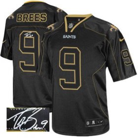Wholesale Cheap Nike Saints #9 Drew Brees Lights Out Black Men\'s Stitched NFL Elite Autographed Jersey