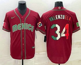Cheap Men\'s Mexico Baseball #34 Fernando Valenzuela 2023 Red Blue World Baseball Classic Stitched Jerseys