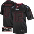 Wholesale Cheap Nike Patriots #12 Tom Brady Lights Out Black Men's Stitched NFL Elite Autographed Jersey