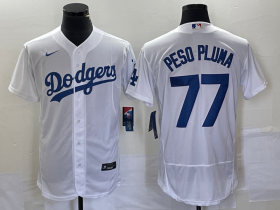 Wholesale Cheap Men\'s Los Angeles Dodgers #77 Peso Pluma White Stitched Flex Base Nike Jersey