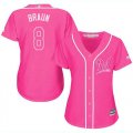 Wholesale Cheap Brewers #8 Ryan Braun Pink Fashion Women's Stitched MLB Jersey