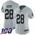 Wholesale Cheap Nike Raiders #28 Josh Jacobs Silver Women's Stitched NFL Limited Inverted Legend 100th Season Jersey
