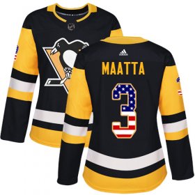Wholesale Cheap Adidas Penguins #3 Olli Maatta Black Home Authentic USA Flag Women\'s Stitched NHL Jersey