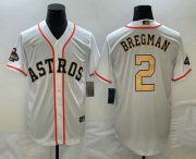 Cheap Men's Houston Astros #2 Alex Bregman 2023 White Gold World Serise Champions Patch Cool Base Stitched Jersey