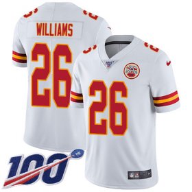 Wholesale Cheap Nike Chiefs #26 Damien Williams White Youth Stitched NFL 100th Season Vapor Untouchable Limited Jersey