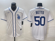 Cheap Men's Los Angeles Dodgers #50 Mookie Betts White Cool Base Stitched Baseball Jersey