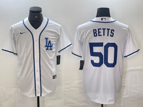 Cheap Men\'s Los Angeles Dodgers #50 Mookie Betts White Cool Base Stitched Baseball Jersey
