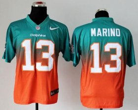 Wholesale Cheap Nike Dolphins #13 Dan Marino Aqua Green/Orange Men\'s Stitched NFL Elite Fadeaway Fashion Jersey