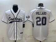 Wholesale Cheap Men's Dallas Cowboys #20 Tony Pollard White With Patch Cool Base Stitched Baseball Jersey