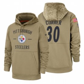 Wholesale Cheap Pittsburgh Steelers #30 James Conner Nike Tan 2019 Salute To Service Name & Number Sideline Therma Pullover Hoodie
