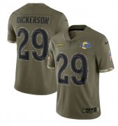 Wholesale Cheap Men's Los Angeles Rams #29 Eric Dickerson 2022 Olive Salute To Service Limited Stitched Jersey